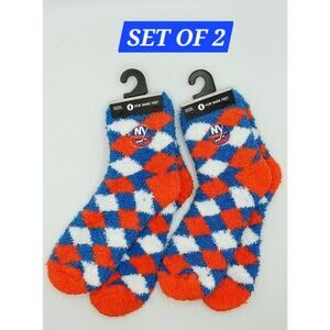 New York Islanders Set of 2 Pairs Diamond Pattern Fuzzy Socks Size OSFM